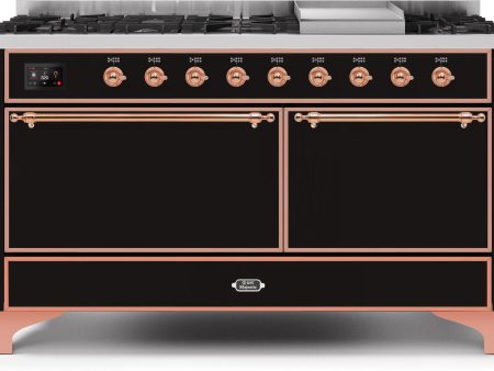 Majestic II 60 Inch Dual Fuel Natural Gas Freestanding Range in Glossy Black with Copper Trim Online now