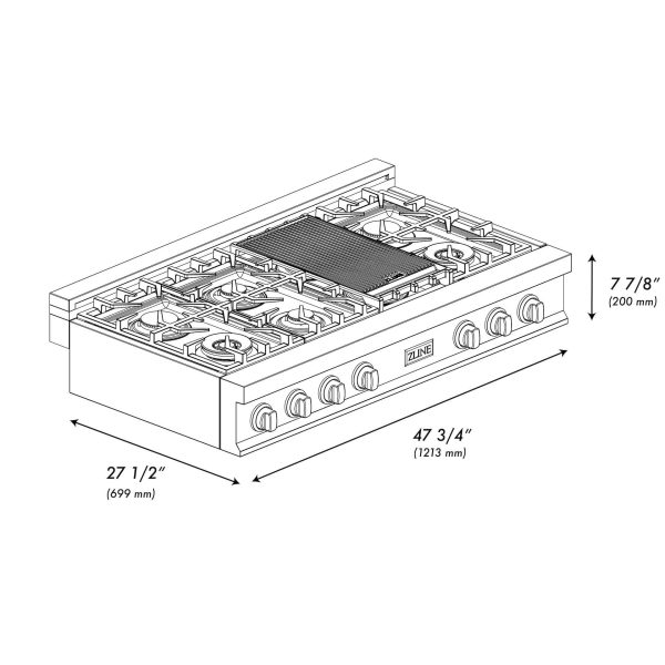 ZLINE 48 in. Porcelain Gas Stovetop with 7 Gas Burners and Griddle (RT48) Online now