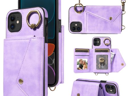 002 Ring Kickstand Cover for iPhone 11 , Card Bag Litchi Texture Leather+TPU Phone Case with Shoulder Strap For Cheap