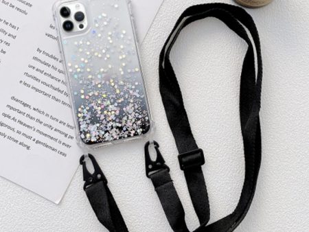 Glittering Sequins Quicksand Phone Cover for iPhone 15 Pro Gradient Epoxy TPU Phone Case with Strap on Sale