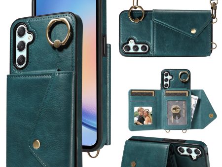 002 Litchi Texture Phone Shell for Samsung Galaxy A34 5G , Ring Kickstand Card Bag Leather+TPU Case with Shoulder Strap Sale