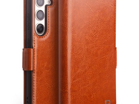 QIALINO For Samsung Galaxy S22 5G Anti-Gravity Genuine Cow Leather Flip Phone Case Wallet Stand Cover on Sale