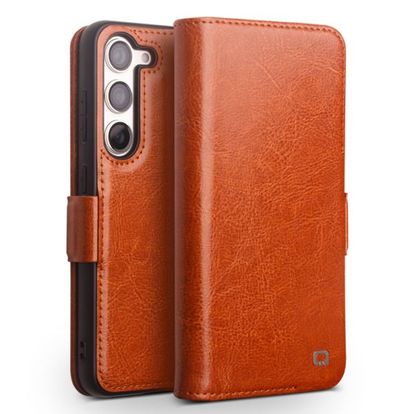 QIALINO For Samsung Galaxy S22 5G Anti-Gravity Genuine Cow Leather Flip Phone Case Wallet Stand Cover on Sale